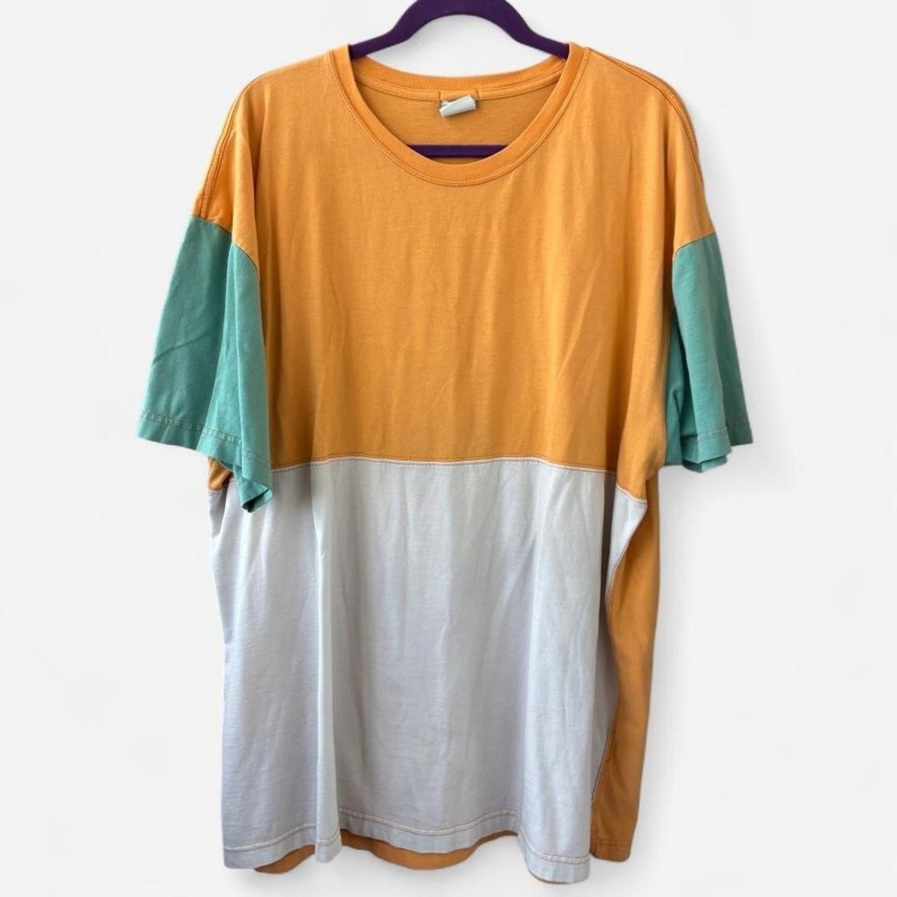 Outfitters color block vintage inspired orange, teal & white oversized tee Sz XL